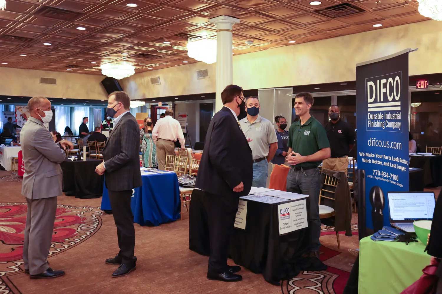 A photo showing DIFCO staff manning the table at the Tucker Summit CID Job Fair, Nov. 2021.